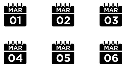 March Calendar Glyph Icon pictogram symbol visual illustration Set