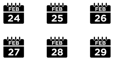 February Calendar Glyph Icon pictogram symbol visual illustration Set