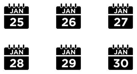 January Calendar Glyph Icon pictogram symbol visual illustration Set