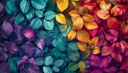 A vibrant array of colorful leaves creating a lush, leafy background