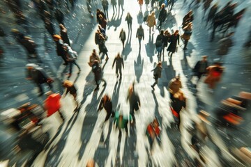 From above view of Crown of people walking