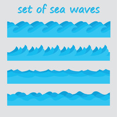 Blue waves sea ocean vector illustration abstract pattern background colorful wallpaper water set