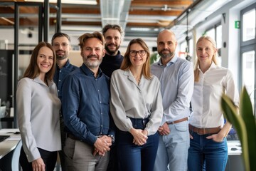 happy professional colleagues executives team posing together in office.