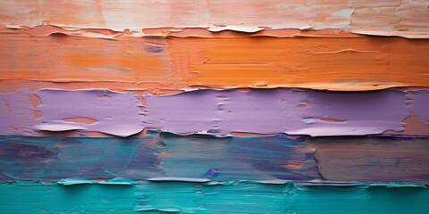 カラフルな抽象背景油絵横長バナー）オレンジ・薄紫・青緑のラフな横縞