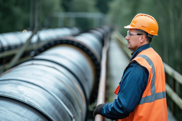 Engineer inspecting the industrial pipeline