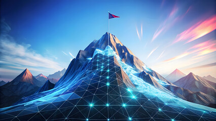 Digital Path to Success: Abstract Mountain with Futuristic Technology Background. Perfect for: Christmas, New Year's Eve, Winter Solstice, Motivational Posters, Technology Blogs, Success Seminars.