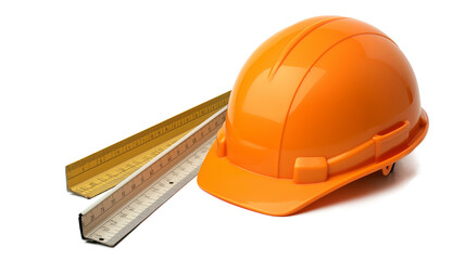 orange construction helmet and rulers isolated on a transparent background