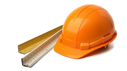 orange construction helmet and rulers isolated on a transparent background