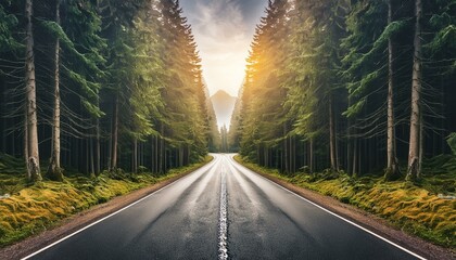 Obraz premium road, forest, highway, asphalt, travel, nature, landscape