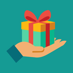 Hand with gift box  vector illustration 