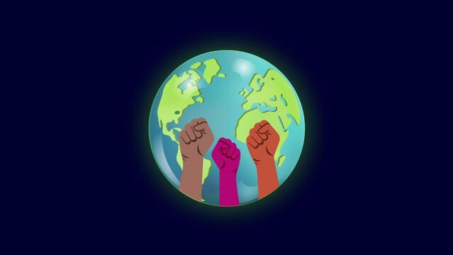  Outstretched arms on the background of planet earth. A protest sign.