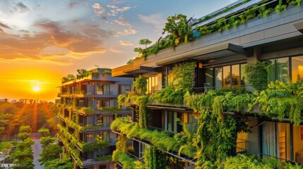 Obraz premium Eco-friendly urban living at sunset