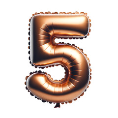 a brown foil balloon shaped like the number '5'