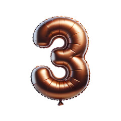 a brown foil balloon shaped like the number '3'