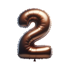 a brown foil balloon shaped like the number '2'