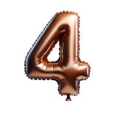 a brown foil balloon shaped like the number '4'