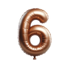 a brown foil balloon shaped like the number '6'