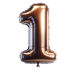 a brown foil balloon shaped like the number '1'