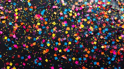 Colorful confetti explosion on black background