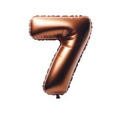 a brown foil balloon shaped like the number '7'