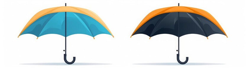 Two black and blue umbrellas.
