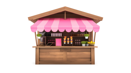 Outdoor Food Stand with Pink Awning and Menu Board isolated on a transparent background