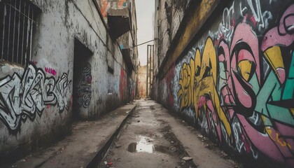 Fototapeta premium graffiti in a bad city area 