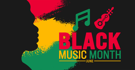 June is African American Music Appreciation Month or black music month paint brush stroke background and music icon template. Holiday concept. use to background, banner, placard, card, and poster