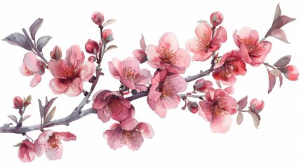 Delicate Pink Blossoms on White Background Generative AI
