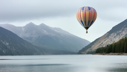 Fototapeta premium Hot air balloon over mountain lake 