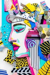 Vibrant Memphis Art Inspired Cleopatra Collage Generative AI