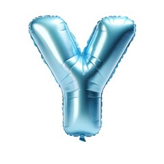 light blue foil balloon shaped as the letter 'Y'.