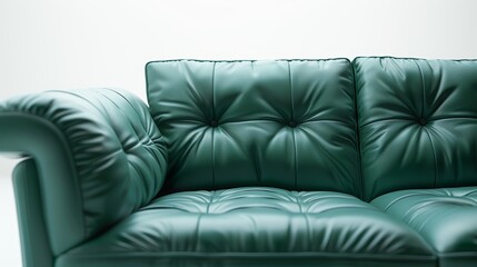 Modern Green Leather Sofa on White Background Generative AI