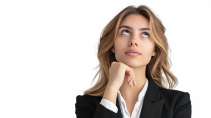 Portrait of a thoughtful young businesswoman isolated on a transparent background