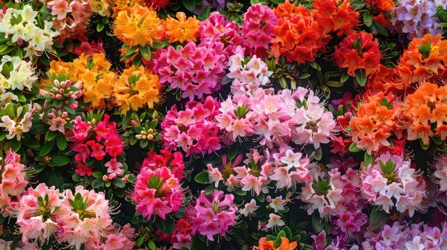 Rhododendron spp or Azalea flowers display captivating and diverse colors