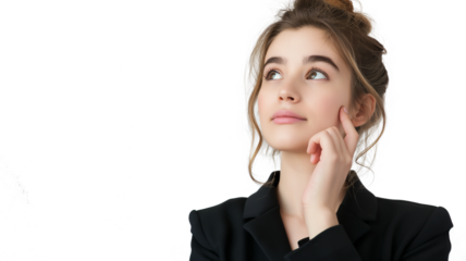 Portrait of a thoughtful young businesswoman isolated on a transparent background