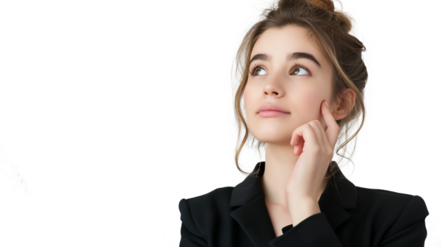 Portrait of a thoughtful young businesswoman isolated on a transparent background