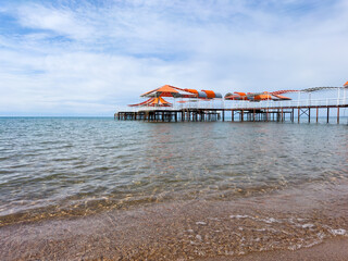 Sunny summer day on the lake. Mountains and sea. Kyrgyzstan, Lake Issyk-Kul