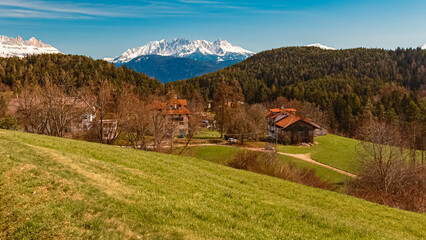 Alpine spring view near Klobenstein, Ritten, Eisacktal valley, South Tyrol, Italy