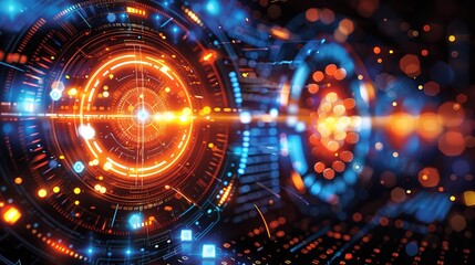 Fototapeta premium Futuristic high-definition digital fusion, clever integration of artificial intelligence, machine learning, and big data elements in a high-tech style, science, artificial intelligence technology, inn