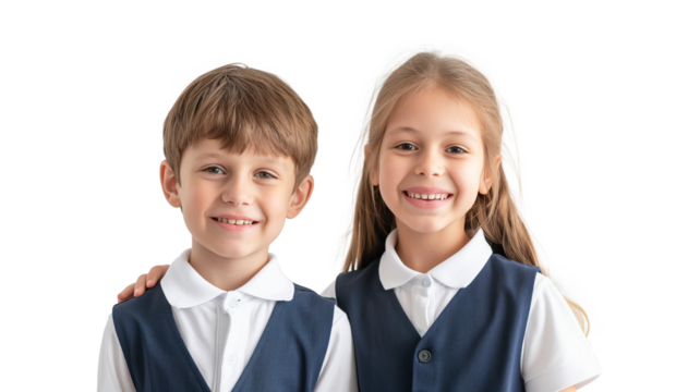 Primary school smiling boy girl isolated on a transparent background