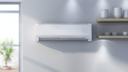In a room filled with ample natural light, an air conditioner is mounted on a white wall, effectively keeping you cool and comfortable