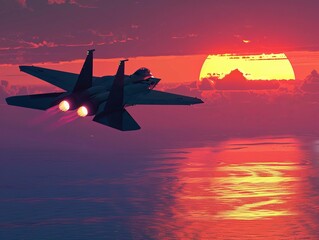 The promise of a new day as a fighter plane lifts off into the dawn sky    , Futuristic , Cyberpunk