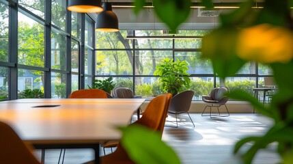 Spacious and modern co-working space with natural light and stylish decor in urban business hub