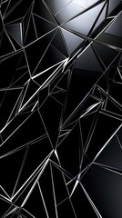 Construct a futuristic, sci-fi inspired design with sharp, angular lines in metallic silver ink on a glossy black background, abstract  , background