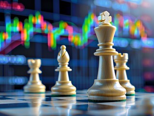  Chess pieces on a board with a live stock graph background, capturing the strategy behind every investment
