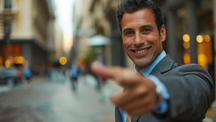 A businessman extending a handshake, signaling integrity and commitment, with ample space for your branding.