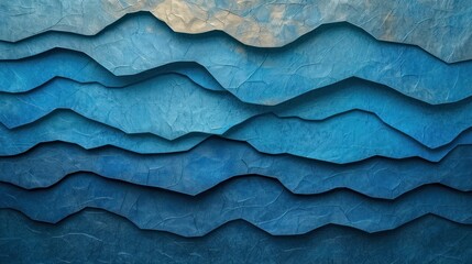 Fototapeta premium A blue paper sculpture featuring intricate wavy lines for a textured abstract background