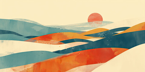 Ambient background, sunrise sunset beautiful backdrop wide panorama, soft color graphic design digital art illustration, generated ai