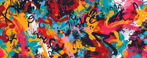 Colorful abstract art with dynamic brush strokes and paint splatters